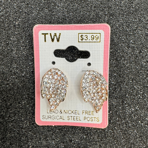 Crystal Angel Wing Stud Earrings – Set of 3 (Gold, Rose Gold & Silver) - Picture 3 of 7